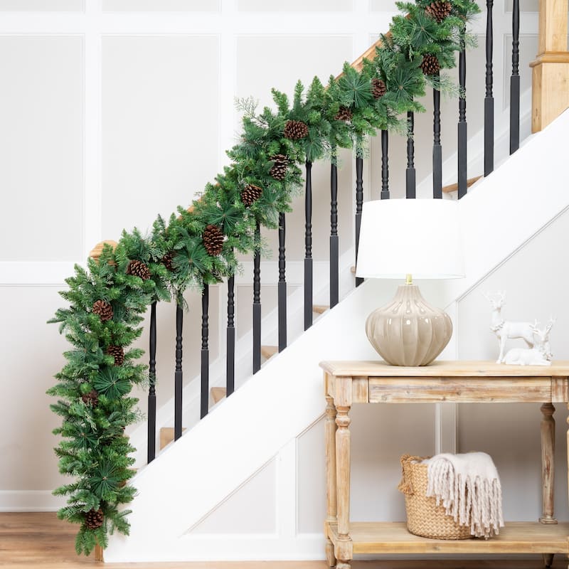 Pine and Cedar Artificial Christmas Garland with Pinecones - 10' x 15" - Unlit