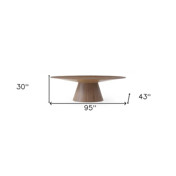 HomeRoots 95" Brown Oval Solid Wood Pedestal Base Dining Table - 30" x ...
