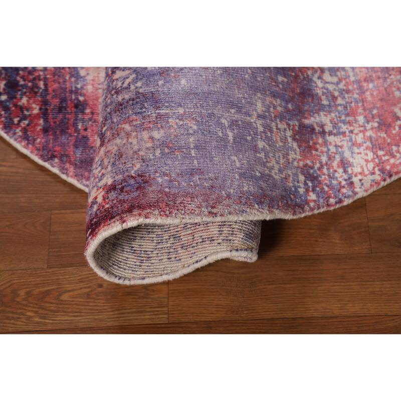 Contemporary Abstract Round Area Rug Handmade Beige Wool Carpet - 6'6" x 6'6"