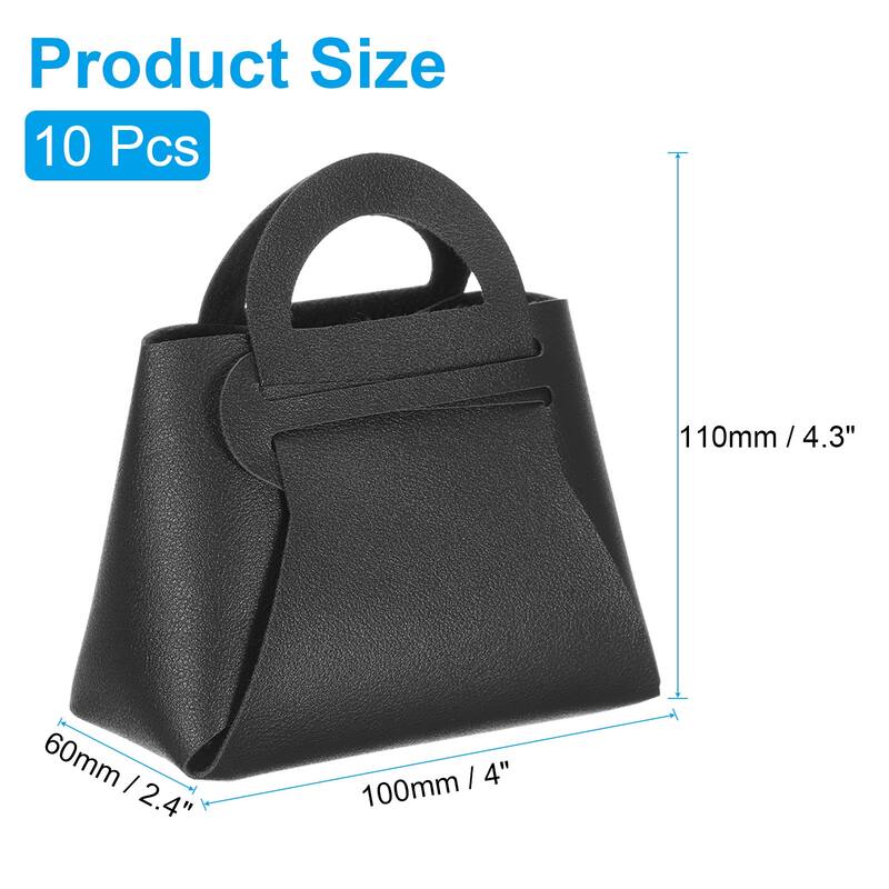 10Pcs PU Leather Gift Boxes with Handles, Wedding Candy Bags - Black - 4 x 2 x 4.3 Inch