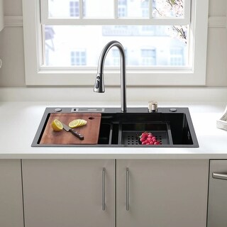Stainless Steel Single Bowl Drop-in Kitchen Sink with Pull Down Faucet and Accessories - 30" x 18"