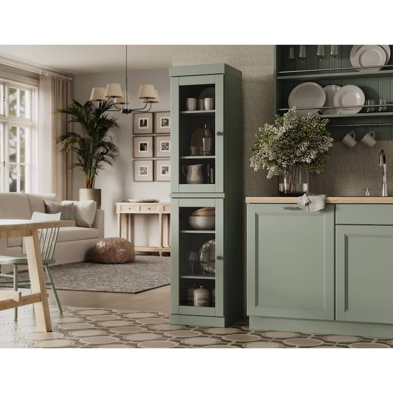 100% Solid Wood 16.5" Kitchen Pantry Cabinet with Doors by Palace Imports - Sage - Clear Glass
