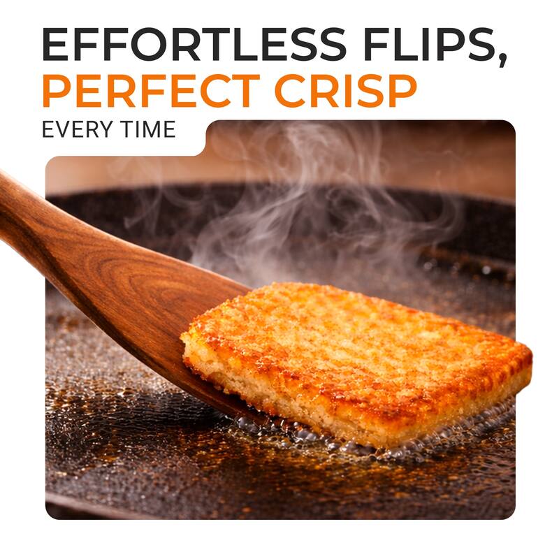 Cheer Collection Teak Wood Frying Spatula 12.5 Inch Wooden Turner for Nonstick Cookware