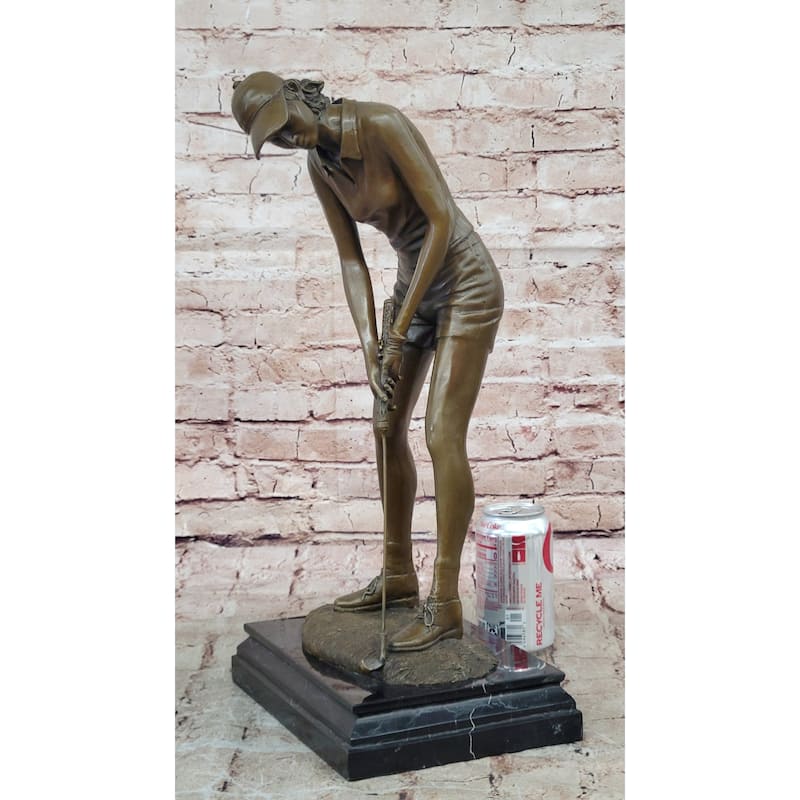 Bronze Female Golfer Sculpture – Lady Putting Golf Statue On Marble Base