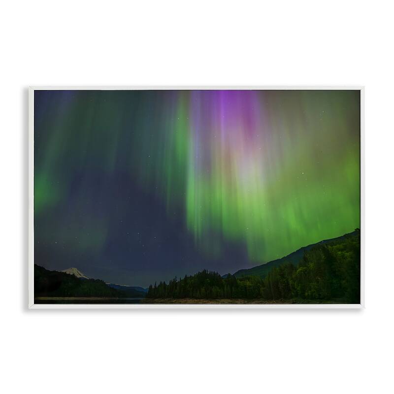 Stupell Green Glowing Northern Lights Framed Giclee Art Design By Nancy Crowell - 18 x 12 - White