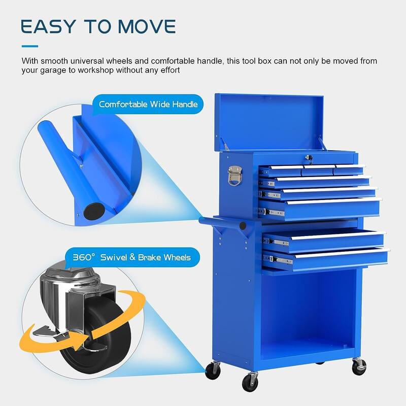 8-Drawer Rolling Tool Storage Cabinet with Detachable Top Tool Box