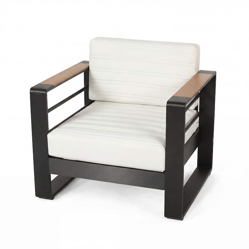 Giovanna Outdoor Aluminum Club Chairs with Faux Wood Accents (set of 2) by Christopher Knight Home