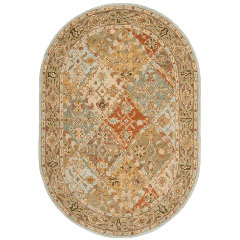SAFAVIEH Handmade Heritage Chiseko Traditional Oriental Wool Rug - 4'6" x 6'6" Oval - Light Blue/Light Brown