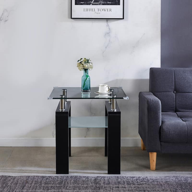 Clear Glass Top Side Table, 24"x24"x24" End Table, Modern Design for Home