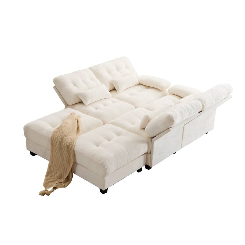 119" Chenille Sectional Sofa with 2 Ottomans and 4 Pillows, Adjustable Backrests