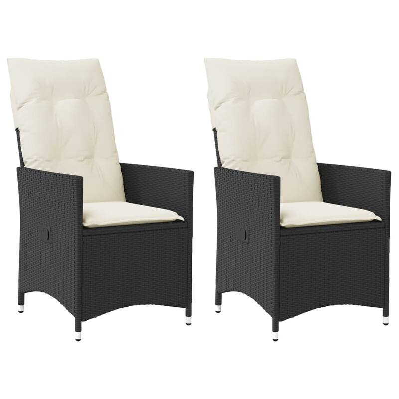 vidaXL Reclining Patio Chairs with Cushions Armchair Outdoor Seating Poly Rattan - 23.2 x 22.0 x 36.2 - Black and cream form-2