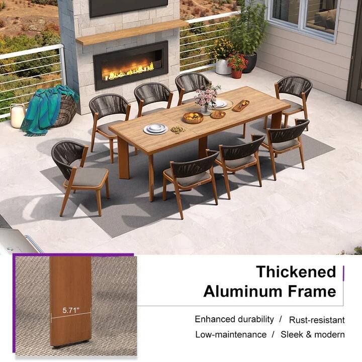 PURPLE LEAF Outdoor Dining Set Teak Aluminum Patio Furniture Set Dining Table And Wicker Chairs