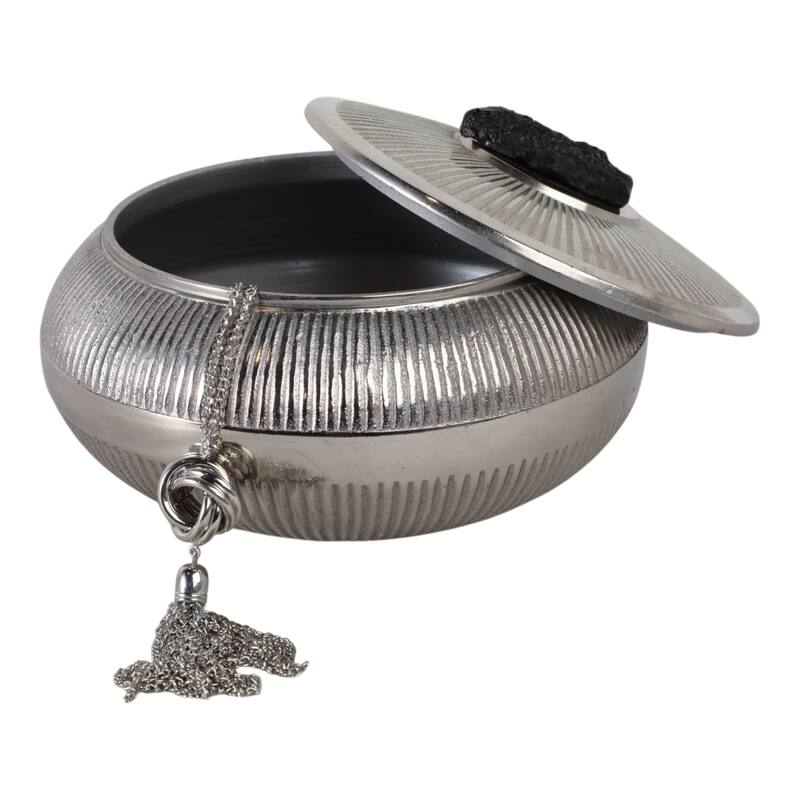 Aluminum Agate Decorative Object Stylish Lidded Textured Sculpture