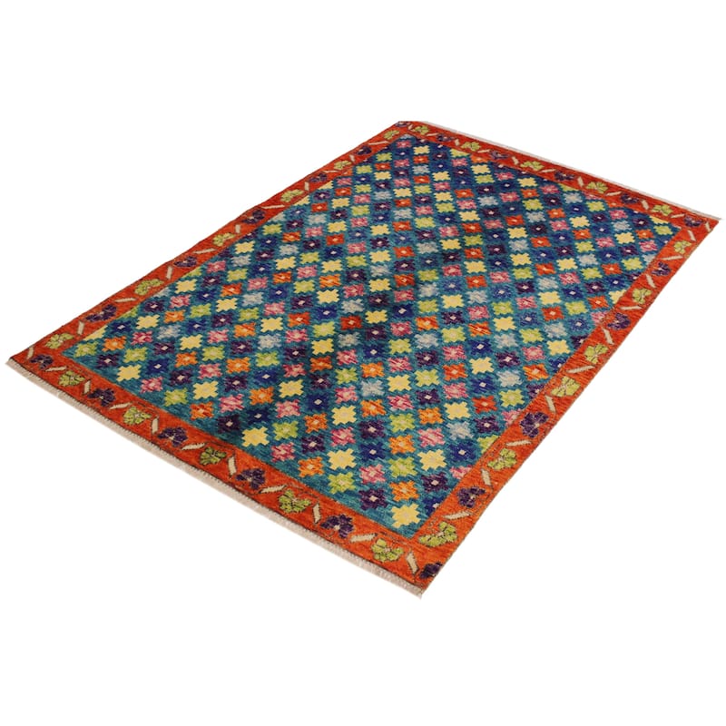 Tribal Balochi Friedman Teal/Orange Hand Knotted Wool Rug - 4'10'' x 6'11''