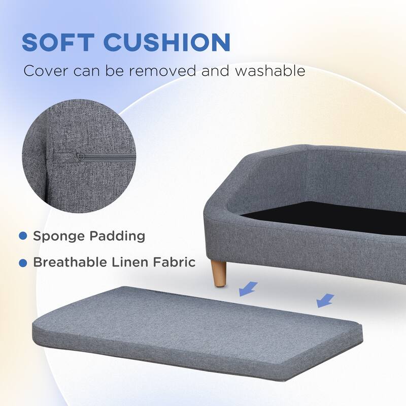 38" Dog Sofa for Medium Large Dogs, Dog Couch with Removable Cushion, Washable Cover, Anti-slip Feet for Dogs Up to 55 lbs