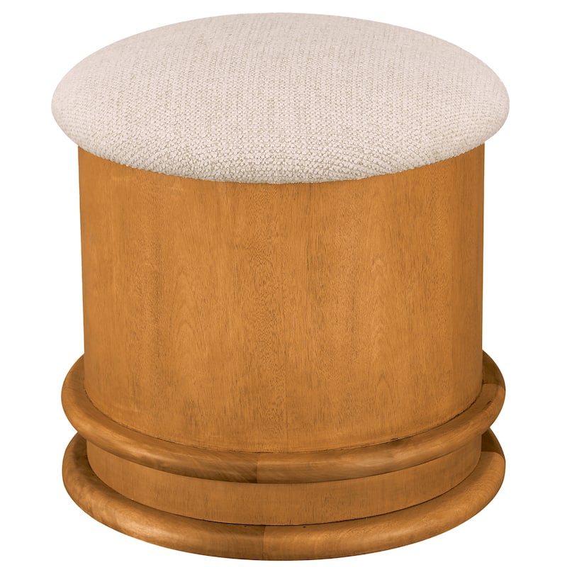 NADAAL STUDIOS Breyson Storage Stool, Mushroom-Inspired Silhouette, Solid Birch Base, Olive - Flecked Oatmeal