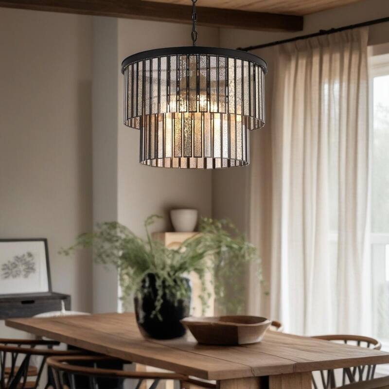 Tifany Modern 4-Light Drum Colored Glass Chandelier for Dining Room Foyer - D 18" x H 15"