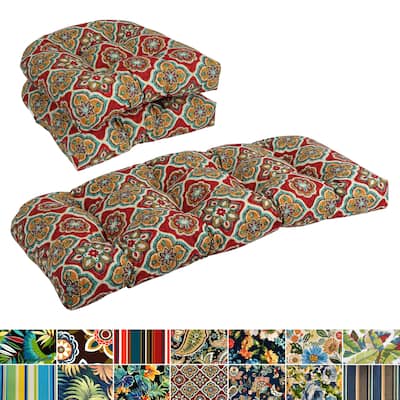 Rounded Back Tufted Indoor/Outdoor Settee Cushion Set (Set of 3) - 19 x 19