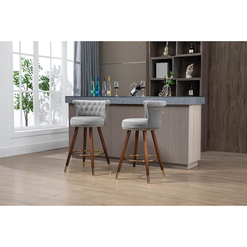 COOLMORE Vintage Upholstered Bar Stools with Backrest and Footrest, Fixed Height 360° Rotation for Kitchen, Dining, Home Bar