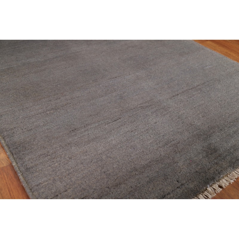 Gray Gabbeh Modern Foyer Rug Hand-Knotted Wool Carpet - 3'5"x 4'11"