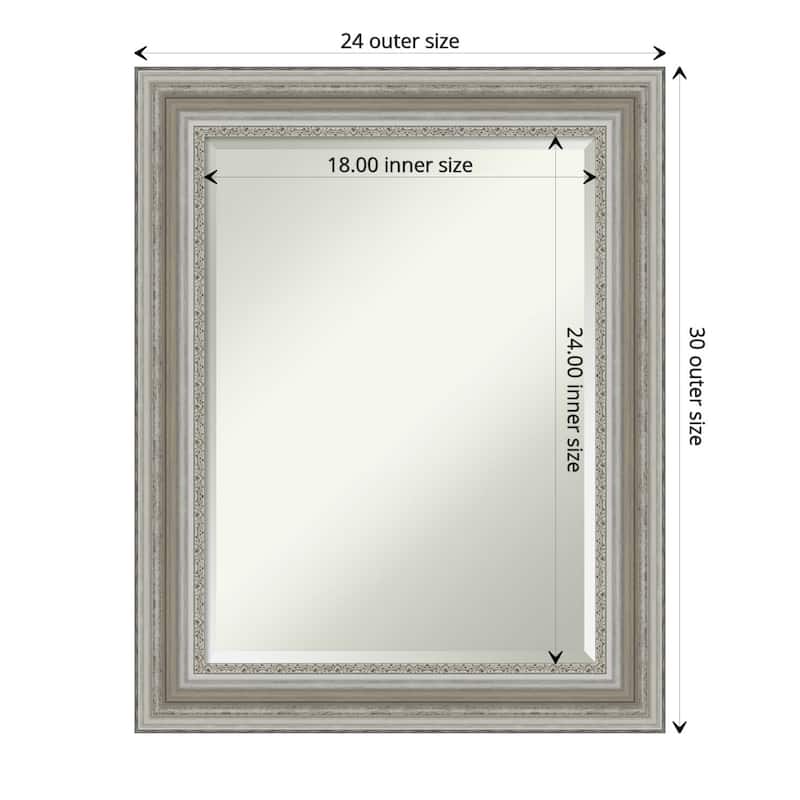 Beveled Bathroom Wall Mirror - Parlor Silver Frame - Outer Size: 24 x 30 in