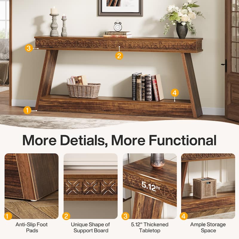 70.8-Inch Extra Long Console Table with Storage Shelf, 2-Tier Farmhouse Entryway Table - 70.87" L x 11.81" W x 31.5" H