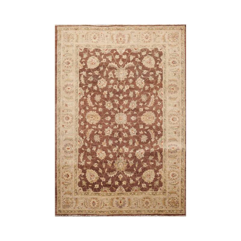 Hand Knotted Chobi Peshawar Brown Persian Wool Traditional Area Rug - 5' 7'' x 8' 3''