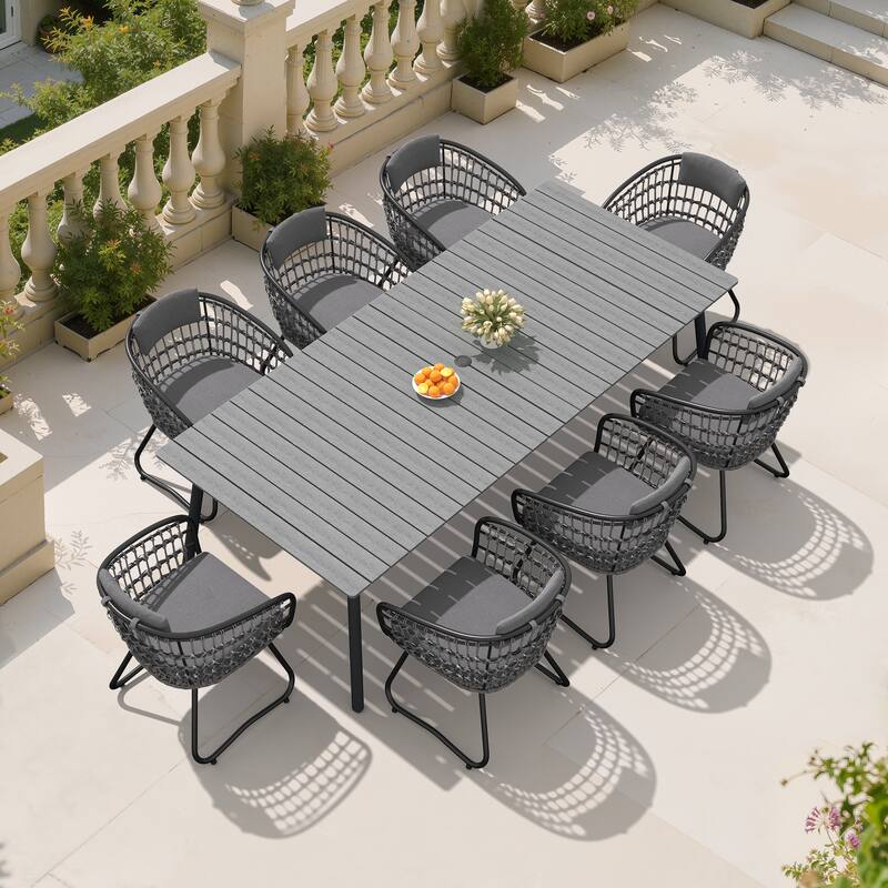 7/9-Piece Patio Dining Set Outdoor Aluminum Dining Table and PE Rattan Wicker Dining Chairs