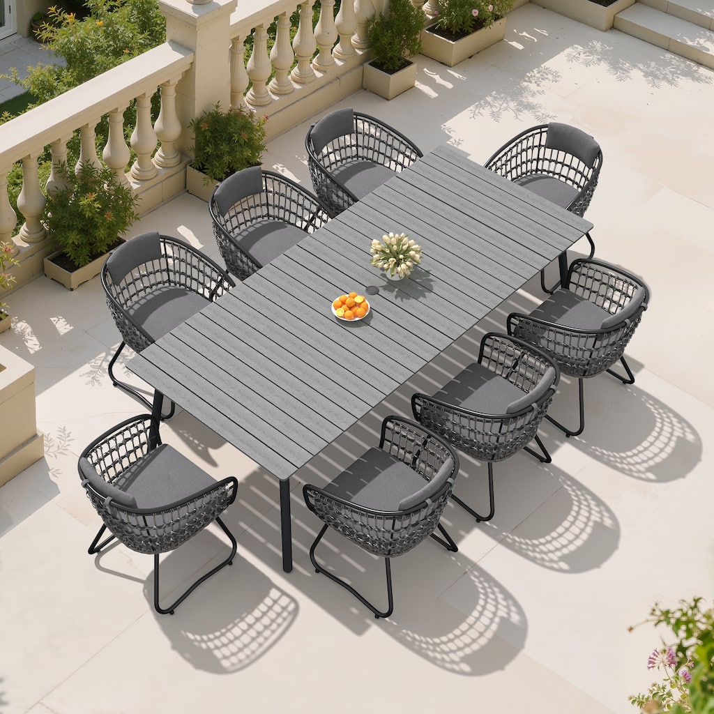 7/9-Piece Patio Dining Set Outdoor Aluminum Dining Table and PE Rattan Wicker Dining Chairs