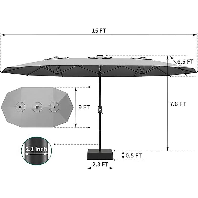 15ft Large Patio Umbrellas with Base, Outdoor Double-Sided Rectangle Market Umbrella