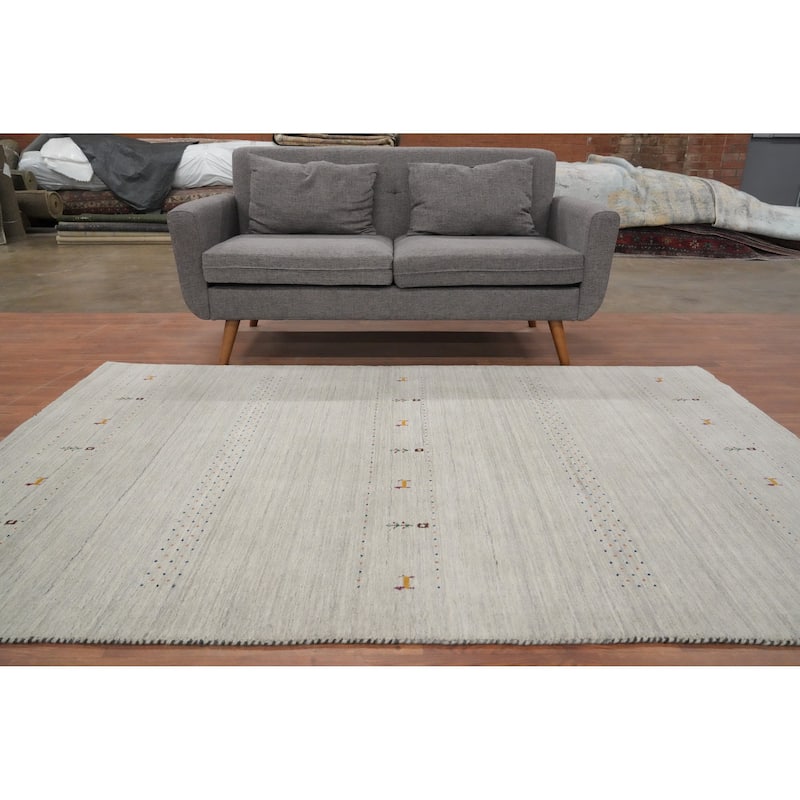 Hand Knotted Oriental 100% Wool Carpet Tribal Animal Pictorial Greys & Charcoal Gabbeh Area Rug - 7' 9'' X 5' 1''