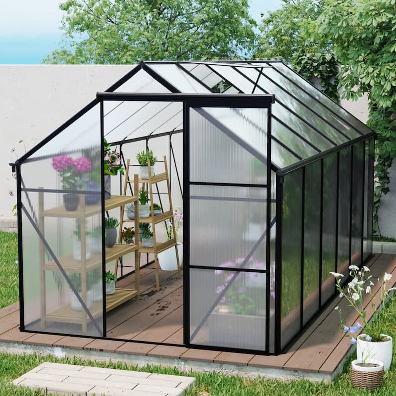 GDF Studio - Laussat Outdoor Aluminum Polycarbonate Greenhouse with Raised Base and Walk-In Design - 74.8" (Black)