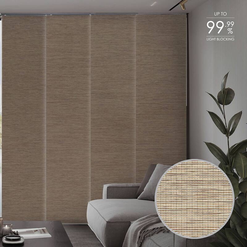 GoDear Design 99.99% Blackout & Sheer Natural Woven Adjustable Sliding Panel Track Blinds, Vertical Blinds, 45.8"- 86" W x 96" L - Bali Cottages