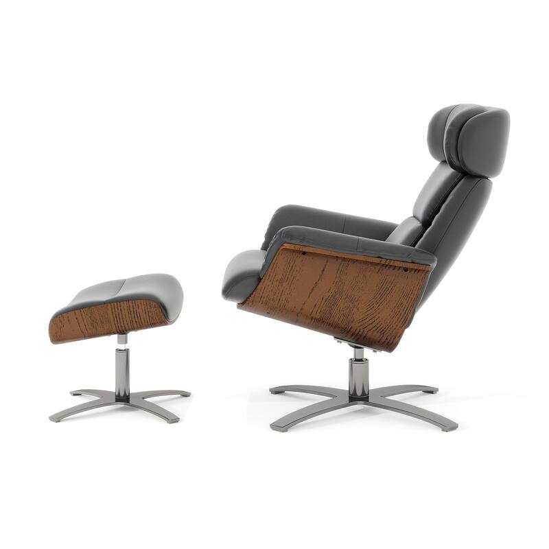 Jovan 31.5" Genuine Leather Recliner Lounge Chair with Ottoman