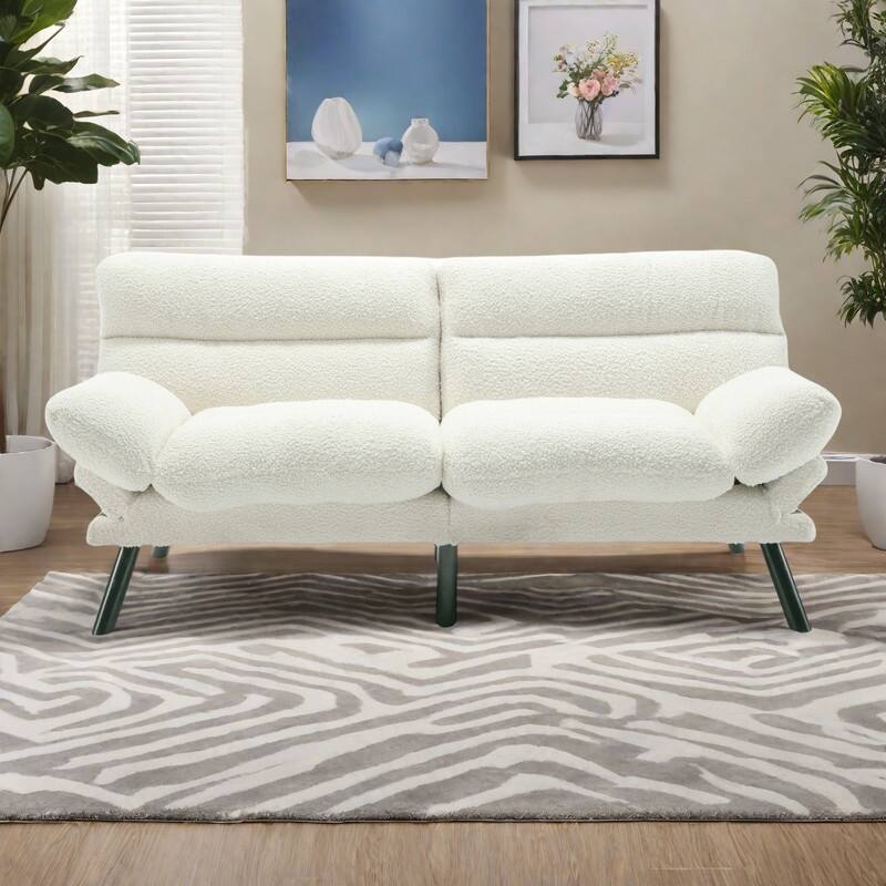 70.08" Teddy Fabric 2-Seater Loveseat Sofa with Thick Cushions, Metal Legs, and 600LB Weight Capacity - White Teddy