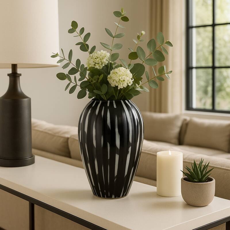 Glass Small Curved Tapered Decorative Vase - Black - 13.0"