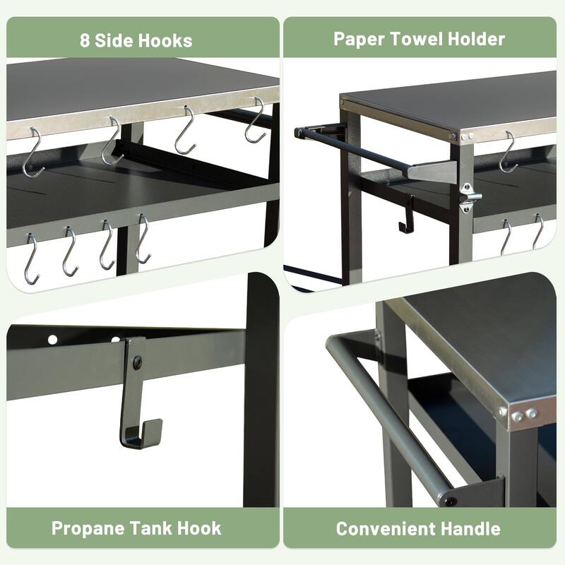 3-Shelf Outdoor Grill Table, Grill cart Outdoor with Wheels, Pizza Oven and Food Prep Table, Blackstone Table