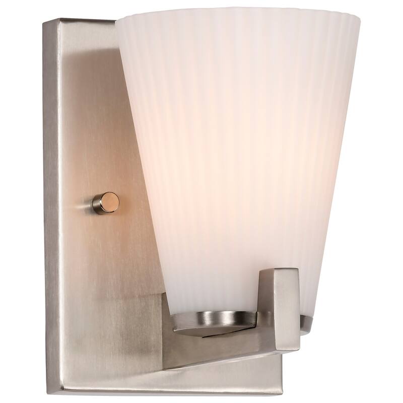 Royale 1 Light Vanity Brushed Nickel Finish Ribbed White Glass - Brushed Nickel