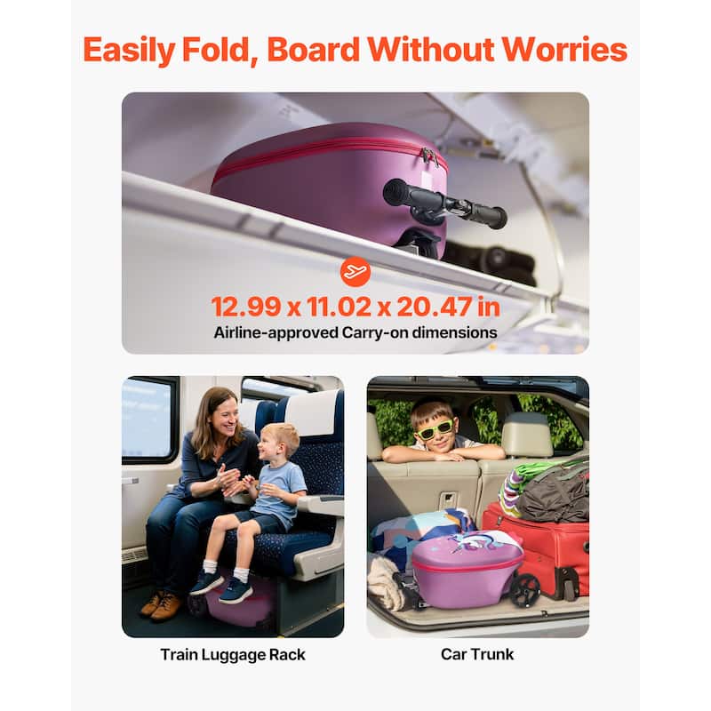 20-Inch Kids Ride-On Scooter Suitcase Luggage, Purple with Flashing Wheels