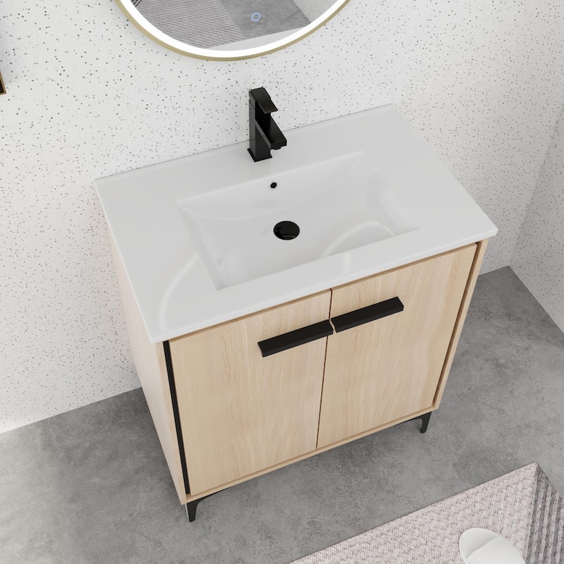 BNK 24/30 inch Freestanding Single Sink Bathroom Vanity with Soft Close Door and 1 Adjustable Shelf