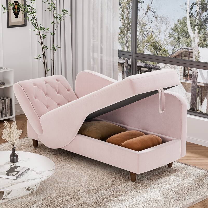 Ouyessir Upholstered Storage Chaise Lounge Chair with Left Armrest & Lumbar Pillow