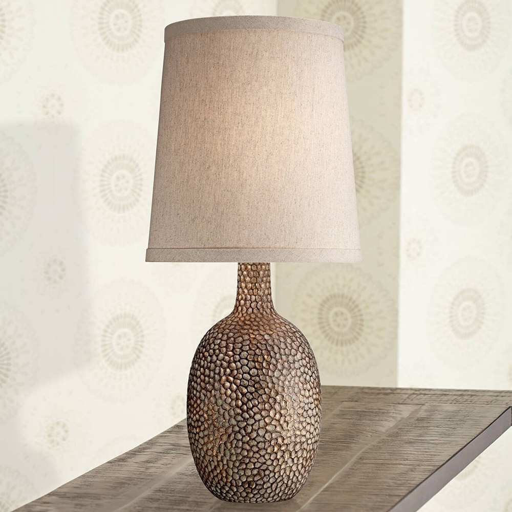 Rustic Accent Table Lamp Antique Bronze Hammered Texture 11