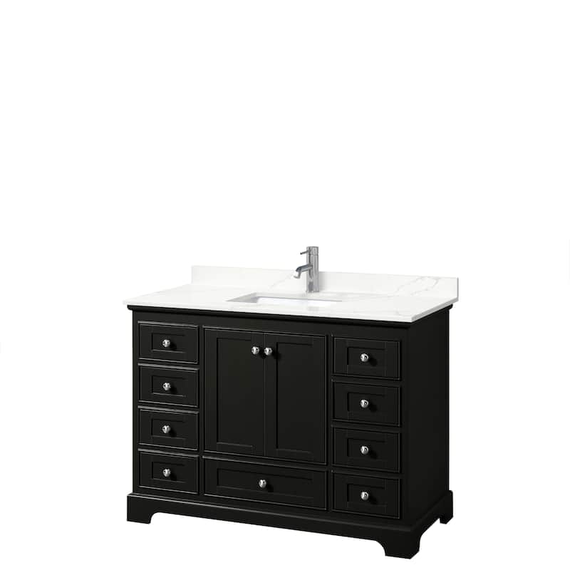 Deborah 48-inch Single Vanity, Quartz Top - Dark Espresso, Chrome Trim, Giotto Quartz Top