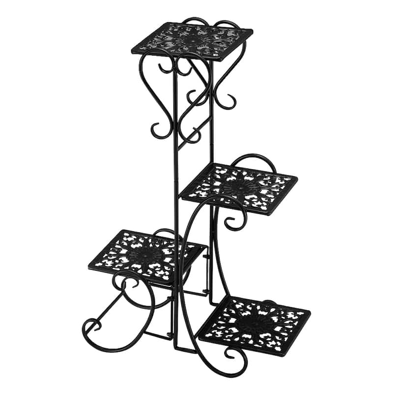 4 Potted Rounded/Square Flower Metal Shelves Plant Pot Stand for Indoor Outdoor