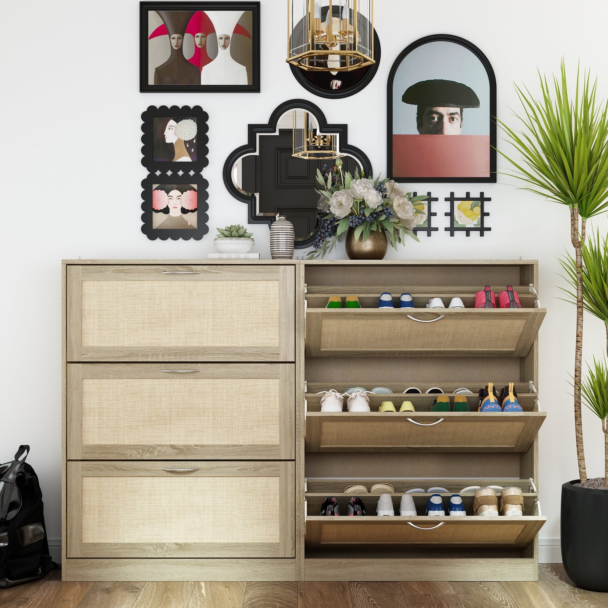 Shoe Cabinet with 3 Flip Drawers Shoe Rack Storage Cabinet Space