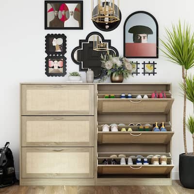 Shoe Cabinet with 3 Flip Drawers Shoe Rack Storage Cabinet Space Save - 31.5“Wx42.5"H