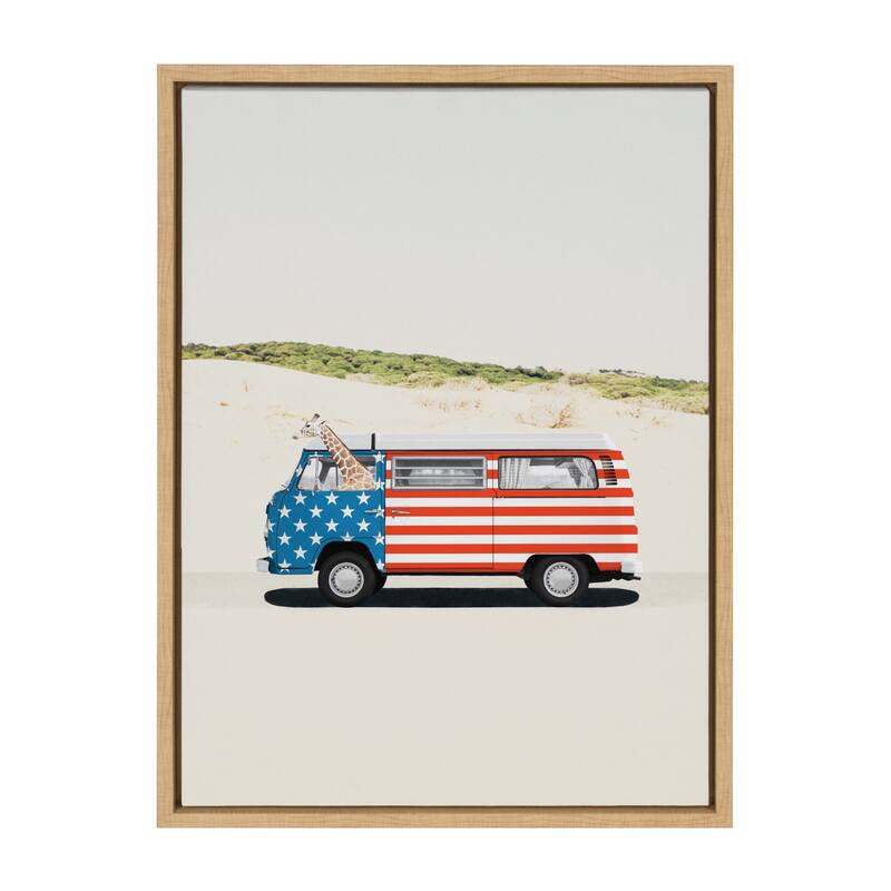 Kate and Laurel Sylvie USA Retro Beach Van Framed Canvas by July Art Prints