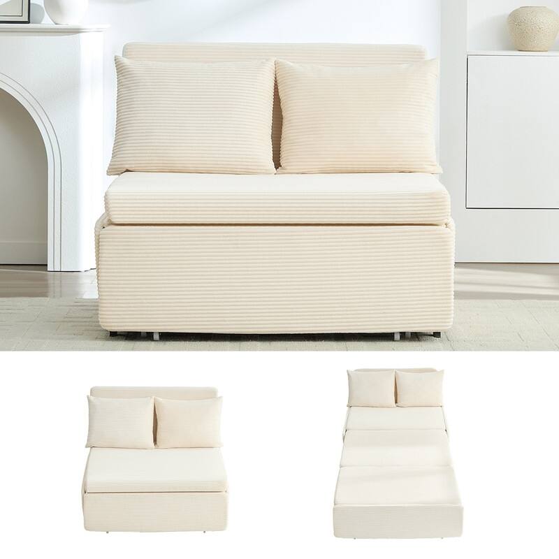 Mixoy Corduroy Fabric Queen Size/Twin Size Sofa Bed, 2-in-1 Modern Pull Out Sleeper Sofa Bed