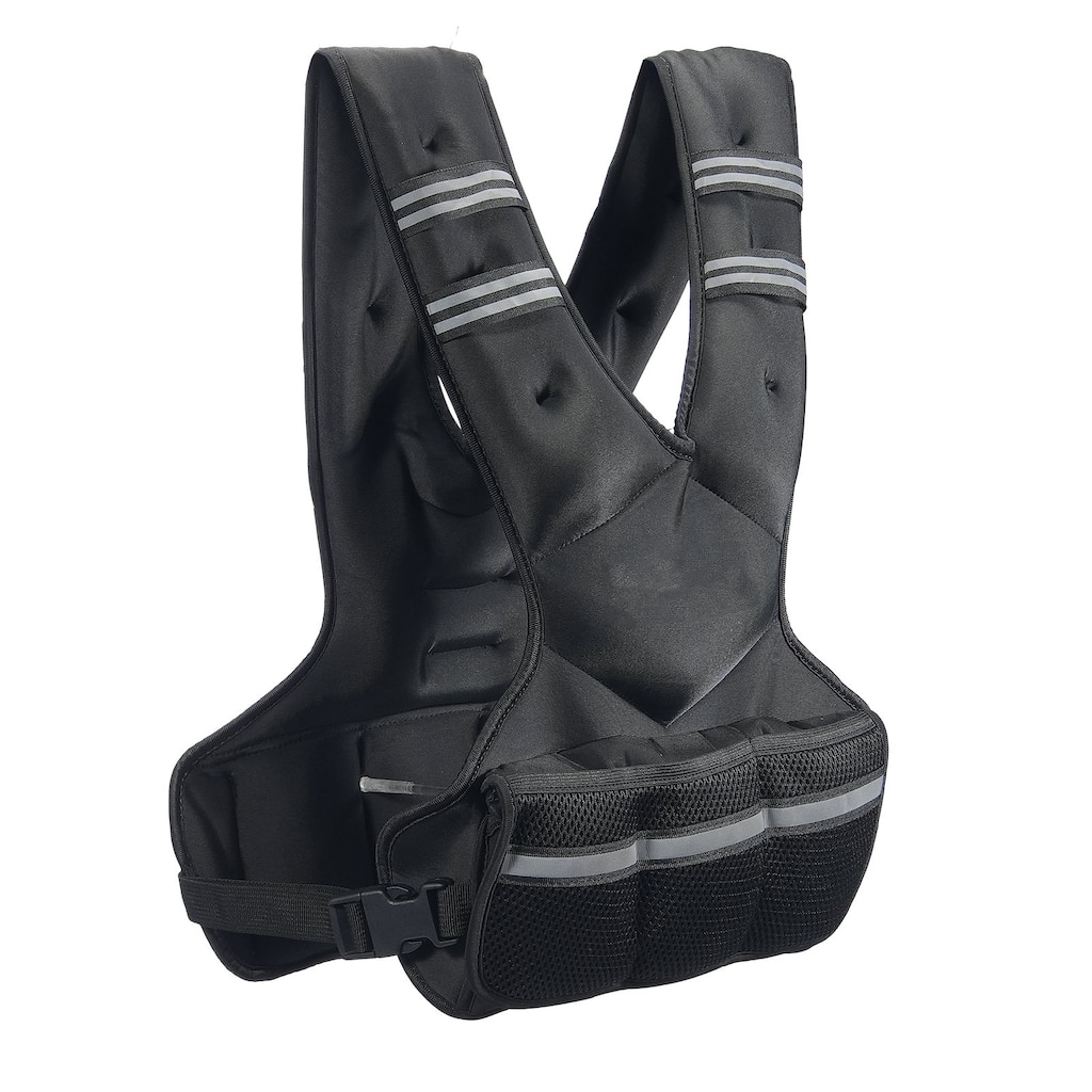 Black Neoprene Adjustable Weighted Vest 20 to 32 lbs with Reflective Strips - 32 Lbs
