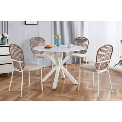 Modern 5-Piece Dining Set with Round Table & 4 Dining Chairs